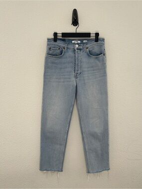 RE/DONE Light Wash Cotton High Rise 70s Stove Pipe Raw Hem Jeans 28 Minimalist